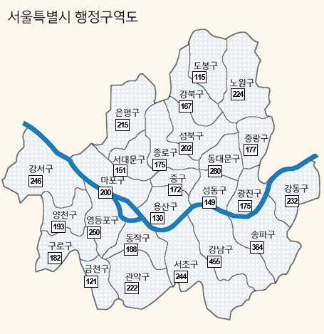 ▲ 2019년 11월 기준 서울지역 약국 분포도.