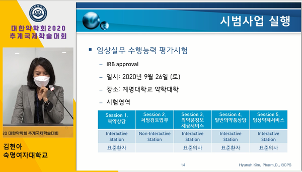 ▲ 숙명여대 김현아 교수는 약학대학 임상실무 수행능력 평가를 진행 해 본 뒤, 그 과정 및 결과에 대해 설명하는 시간을 가졌다.