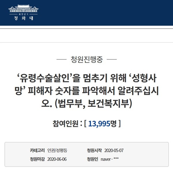 ▲ 지난해 청와대 국민청원에 올라온 ‘유령수술’ 관련 청원.
