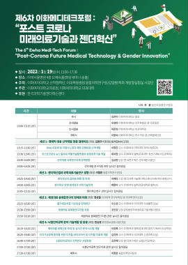▲ 이화의료원과 이화여자대학교 산학연구처가 공동으로 개최하는 ‘제6차 이화메디테크포럼’이 1월 19일 오후 1시 이대서울병원 4층 오혜숙홀에서 열린다.