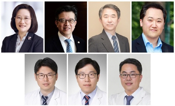 ▲ 제11회 광동 암학술상 수상자(상단 좌측부터 서울의대 내과 임석아 교수, 서울의대 외과 양한광 교수, 서울의대 생화학교실 김종일 교수, 이화여대 생명과학과 Charles Lee 교수 (기초의학 부문), 하단 좌측부터 차의대 내과 전홍재 교수, 차의대 내과 김찬 교수 (임상의학 부문), 성균관의대 가정의학과 신동욱 교수 (다수 논문 발표 부문))