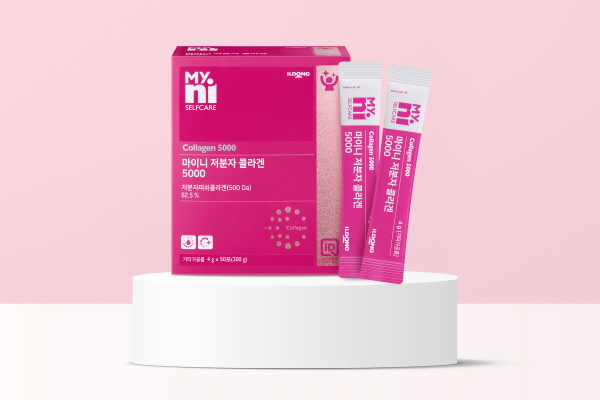 ▲ 일동제약(대표 윤웅섭)이 먹는 콜라겐 신제품 ‘마이니(MyNi) 저분자 콜라겐 5000’을 출시했다고 10일 밝혔다.