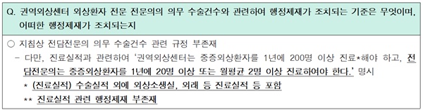 ▲ 권역외상센터 전담전문의별 수술 및 외래 진료실적 관련 보건복지부 답변.