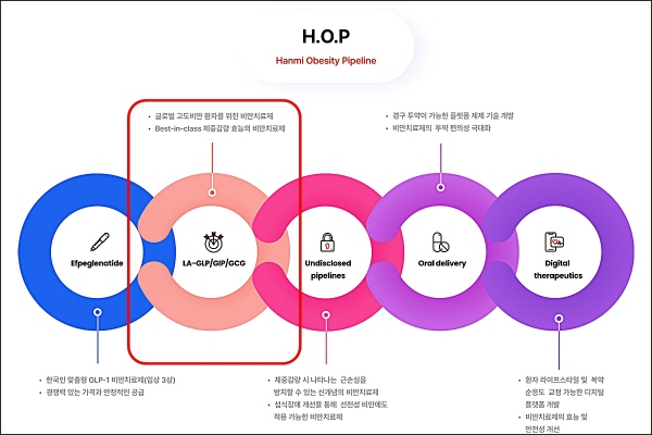 ▲ 한미약품이 지난 29일 미국 식품의약국(FDA)에 차세대 비만 치료 삼중작용제(LA-GLP/GIP/GCG, 코드명 : HM15275)의 임상 1상 진입을 위한 임상시험계획(IND)을 신청했다고 1일 밝혔다.