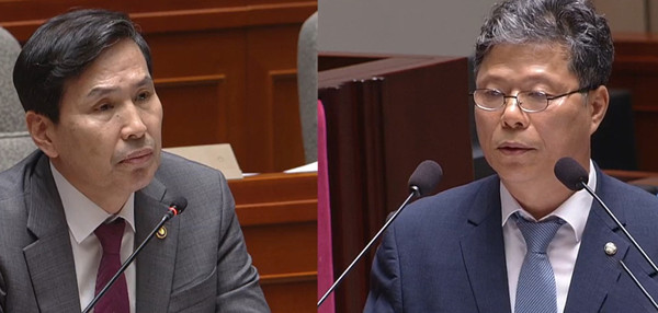 ▲ 국방부 김선호 차관(왼쪽)이 서영석 의원(오른쪽)의 질문에 답변했다.