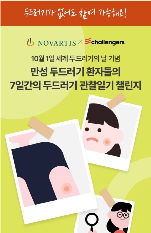 ▲ 한국노바티스는 10월 1일 세계 두드러기의 날을 맞아 건강 습관 형성 플랫폼 ‘챌린저스’ 어플리케이션을 통해 만성 두드러기 환자들의 질환 관찰을 돕기 위한 ‘7일 간의 두드러기 관찰일기’ 캠페인을 진행한다고 밝혔다.