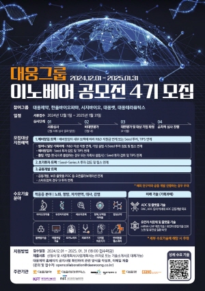 ▲ 대웅제약이 제약ㆍ바이오 및 헬스케어 분야 유망 스타트업 발굴과 글로벌 협력 강화를 위해 ‘이노베어 공모전’ 4기를 개최, 내년 1월 말까지 혁신적인 기술과 아이디어를 보유한 국내외 스타트업과 연구자들을 모집한다고 4일 밝혔다.