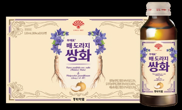 ▲ 동화약품이 ‘부채표 쌍화골드’ 출시 22주년을 맞아 기관지 건강에 좋은 배, 도라지, 벌꿀 등 3가지 성분을 추가해 ‘부채표 배ㆍ도라지 쌍화’로 리뉴얼 출시했다고 12일 밝혔다.