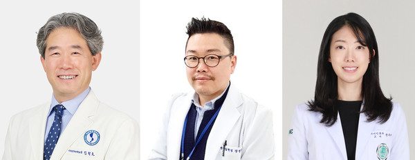 ▲ (왼쪽부터)김철호 교수, 강성운 연구교수, 이대목동병원 윤주현 교수