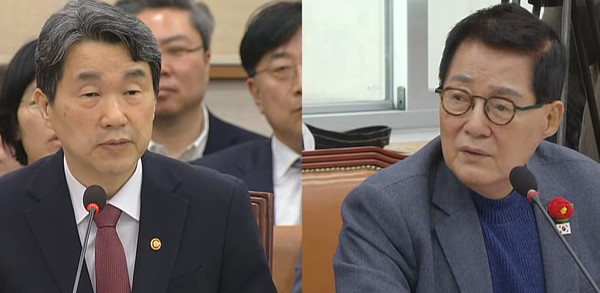 ▲ 이주호 장관(왼쪽)이 박지원 의원의 질문에 답했다.