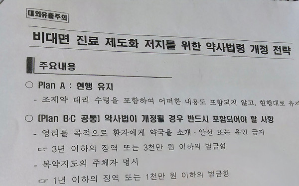 ▲ 약사회는 비대면 진료 제도화 저리를 위한 약사법 개정 전략을 마련했던 것으로 확인됐다.