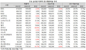 빅파마들의 성장세가 둔화됐음에도 불구하고 연구개발비 부담은 크게 늘어나고 있다.