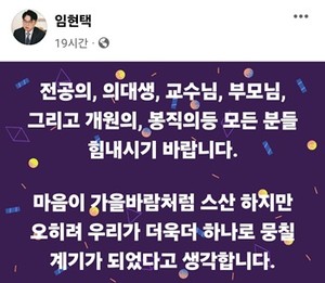 ▲ 의대 정원 증원 집행정지가 기각되자 임현택 의협회장이 페이스북에 위로의 글을 남겼다.