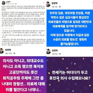 ▲ 임현택 회장의 페이스북 발언들.
