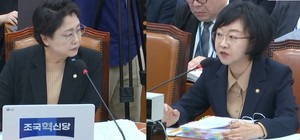 조국혁신당 김선민 의원(왼쪽)은 오유경 처장에게 종합적인 수급 불안정 의약품 대책이 필요하다고 지적했다.