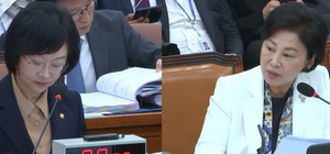남인순 의원(오른쪽)이 오유경 처장에게 직장 내 괴롭힘 문제가 일어나지 않도록 주의해야 한다고 지적했다.