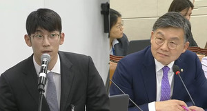 ▲ 김윤 의원(오른쪽)은 닥터나우 정진웅 대표에게 닥터나우가 불공정행위로 보일 수 있는 일을 하는 이유가 무엇인지 질문했다.
