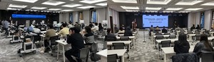 ▲ 이전 사직 전공의 연수강좌(왼쪽)에 참석한 전공의들보다 적은 수가 참여한 ‘외과 사직전공의를 위한 연수강좌’.