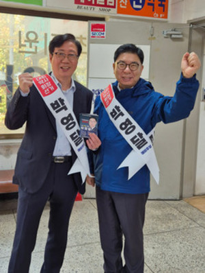 ▲ 박영달 후보(왼쪽)가 건기식 시장에서 약국 점유율을 높이겠다고 공약했다.