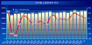 올해 들어 의약품 소매판매액이 11개월 연속 증가, 누적 30조원선에 바짝 다가섰다.