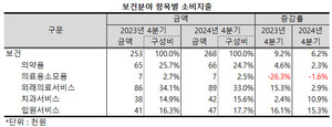 보건 분야 내에서는 치과서비스와 입원서비스의 지출액이 각각 10.9%와 15.3% 증가, 두 자릿수의 증가율을 기록했다.