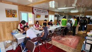 ▲ 고려대의료원 의료진들이 스리랑카 이주 노동자들을 대상으로 의료지원을 실시하고 있다.