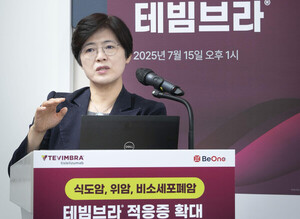 ▲ 이선영 교수는 “테빔브라는 복막전이 여부에 상관없이 전체생존기간을 연장했으며, 특히 PD-L1 양성이나 음성에 상관없이 복막전이 환자의 전체존기간을 연장했다”고 강조했다.