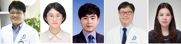 ▲ (왼쪽부터) 박태준 교수, 이영경 연구교수, 박순상 연구강사, 병리학교실 김장희 교수, 김영화 연구교수