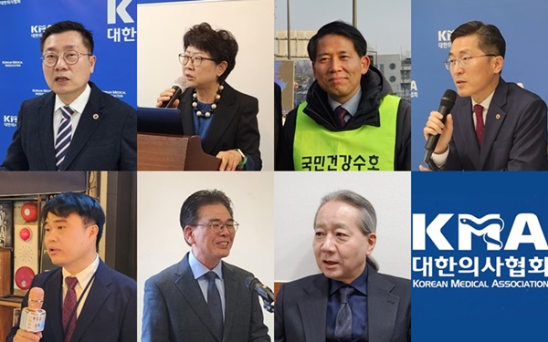 ▲ (왼쪽 위부터 시계방향으로) 박명하 회장, 박인숙 전 의원, 이동욱 전 회장, 이필수 회장, 주수호 대표, 정운용 대표, 임현택 회장.