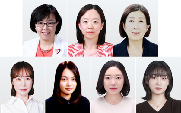 ▲ (왼쪽 위부터) 송영신 교수, 김경숙 간호사, 박묘윤 수간호사, 최선아 간호사, 김정희 간호사, 김광희 간호사, 송은진 간호사