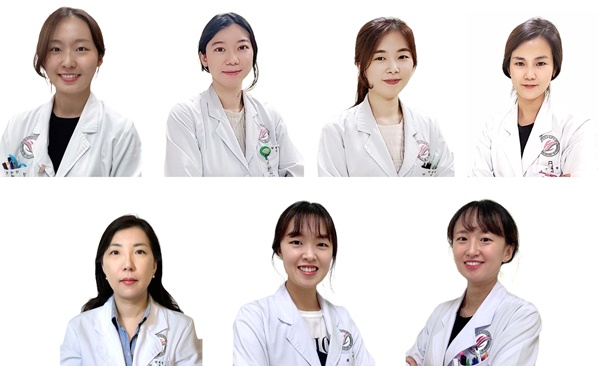 ▲ (왼쪽 위부터 시계방향으로)신나영 약사, 임승혜 약사, 이나연 약사, 유지연 약사, 서비취 약사, 최윤주 약사, 임희연 약사.